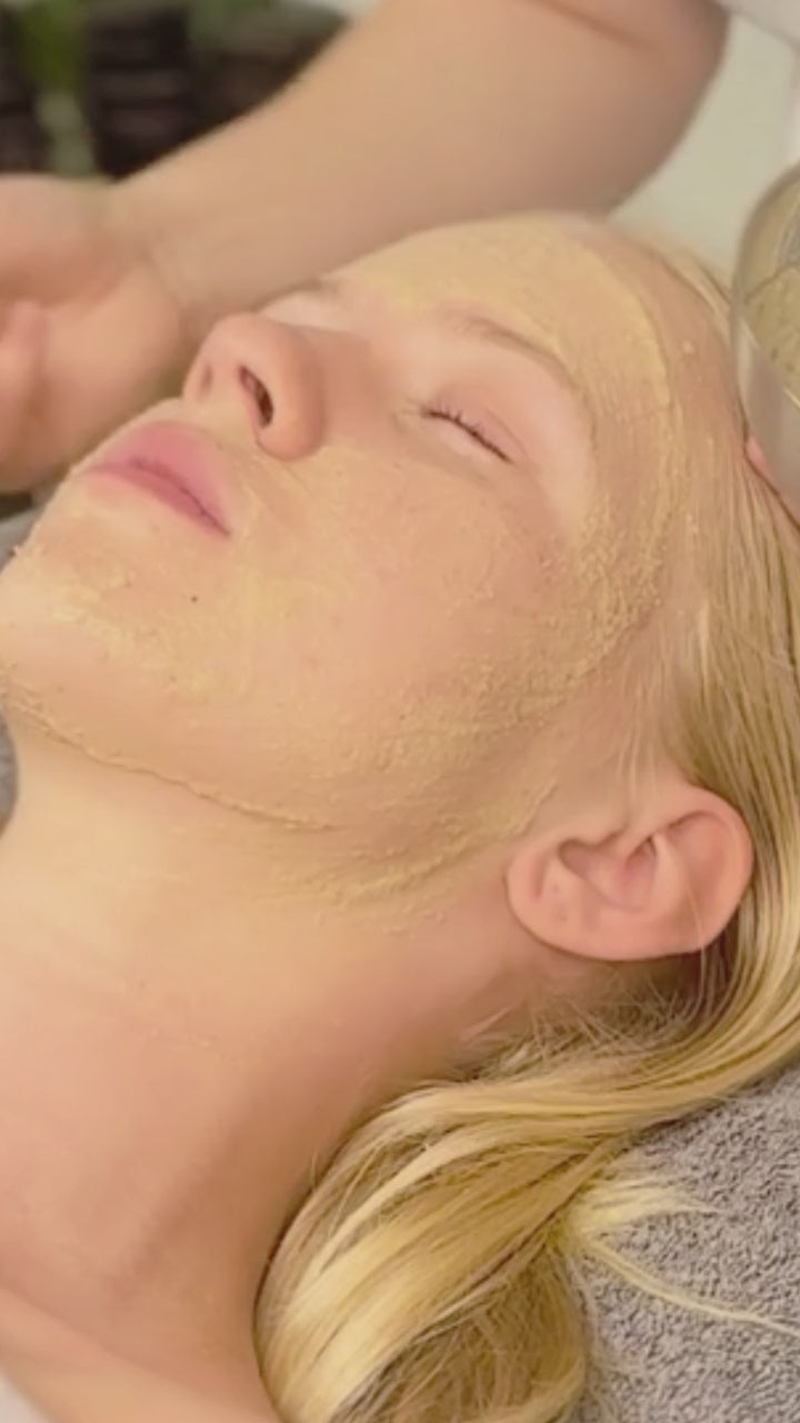 Niki Newd Beta Glucan Mask applied to sensitive skin to calm, hydrate and nourish the complexion.